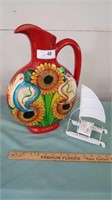 Red Floral Pitcher & Metal Sailboat