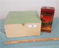 Tin Sewing Box  With Contents & Button Box
