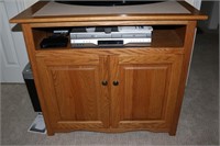 Oak TV stand and Toshiba VCR/DVD player