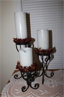 Set of 3 illuminated candles with wrought iron