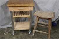 Kitchen Island on Wheels and Stool