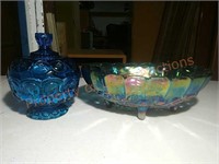 Blue Carnival Glass Candy Dish and more