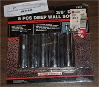5 Piece Deep Wall Socket Set 3/8" New