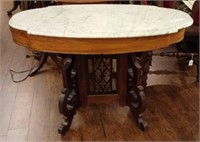 Victorian Marble Turtle-Top Eastlake Style Table