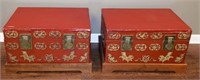 Pair of Chinese Red Chests Trunks on Stands
