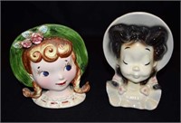 Two Girls with Bonnets Ceramic Wall Pockets
