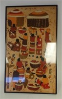 Framed Cloth Printed with Town Scene