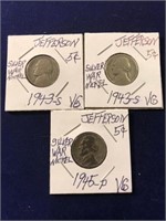 3 SILVER WARTIME NICKELS