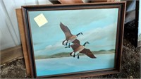 Geese Flying Over Water Painting