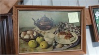 Signed Painting Of Table With Food