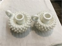 Pair Of White Glass Candle Holders
