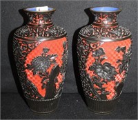 2pc Cinnabar Vases