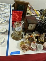 Group Of Mantel Clocks Perfume Figurines As Shown