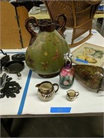 Urn Hanging Vase Copper Luster And Decanter