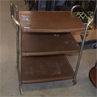 Vtg Three Tiered Metal Cart on Casters