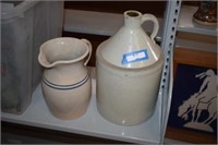 Antique Stoneware Whiskey Jug, and Pottery Pitcher