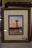 Signed Windmill Water Color