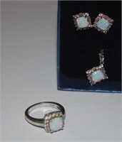 Sterling Silver Earrings, Pendant, & Ring w/ Opals
