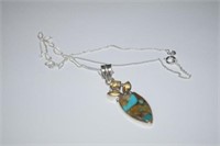 Sterling Silver Necklace w/ Turquoise & Citrine