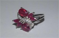 Sterling Silver Ring w/ Rubies & White Stones