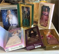 6 collectable Barbie dolls in boxes