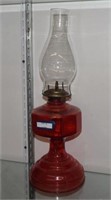 Vtg Oil Lamp w/ Red Glass Vase