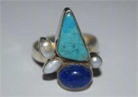 Sterling Silver Ring w/ Turquoise, Lapis,