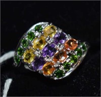 Sterling Silver Ring w/ Citrine, Amethyst, and