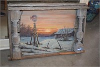 Painting on Canvase of Farm Scene w/ 3D Rustic