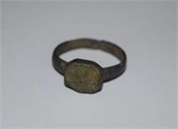 Antique Bronze Medieval Ring w/ Glass Stone