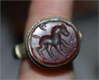 Late Medieval Carved Garnet Intaglio Seal Ring