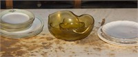 ASSORTED DISHES & GLASS BOWL