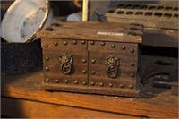 WOODEN JEWELRY BOX WITH ASSORTED JEWELRY INSIDE