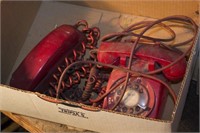 2 VINTAGE RED TELEPHONES (ROTARY & PRINCESS)