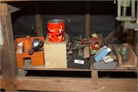 GROUPING OF ASSORTED TOOLS, CONTAINERS, HARDWARE