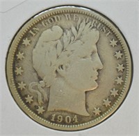 1904 BARBER Half DOLLAR VG+
