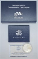 BEN FRANKLIN PROOF SILVER DOLLAR W BOX PAPERS