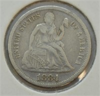 1884 SEATED DIME  VF