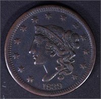 1839 LARGE CENT  XF