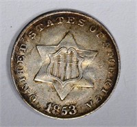 1853 3-CENT SILVER, VF/XF