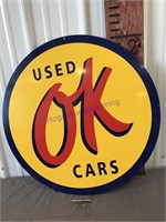Used OK Cars round metal sign