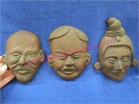 3 asian face plaques (6-inch) made of pot metal