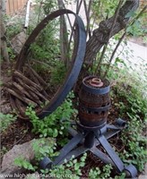 Antique Wagon Wheel Hub w/ Cast Iron Stand