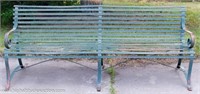 Vintage Green Metal Strap Slat Garden / Park Bench