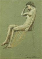 HARRY WORTHMAN "FEMALE NUDE "DRAWING, 1935
