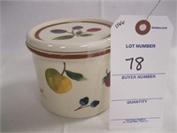 CREAM COLORED FRUIT CROCK WITH LID