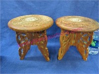 2 small carved wooden stands - 8 inch tall