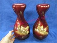 pair hand painted asian vases