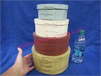 4 stackable shaker-style boxes -blue-white-red-tan