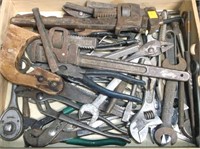 VINTAGE PIPE WRENCHES, WRENCHES, SCREW DRIVERS